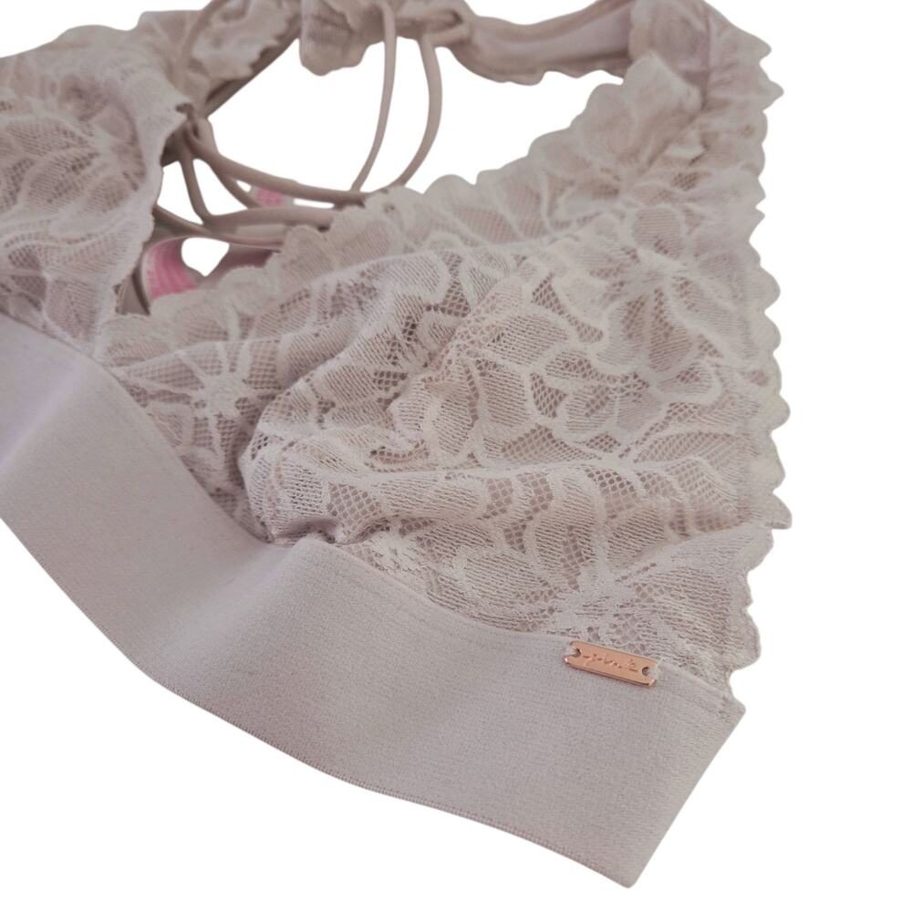 PINK Victoria's Secret Lace Blush Pink Bralette Strappy Back Hook Closure LARGE - Picture 3 of 12